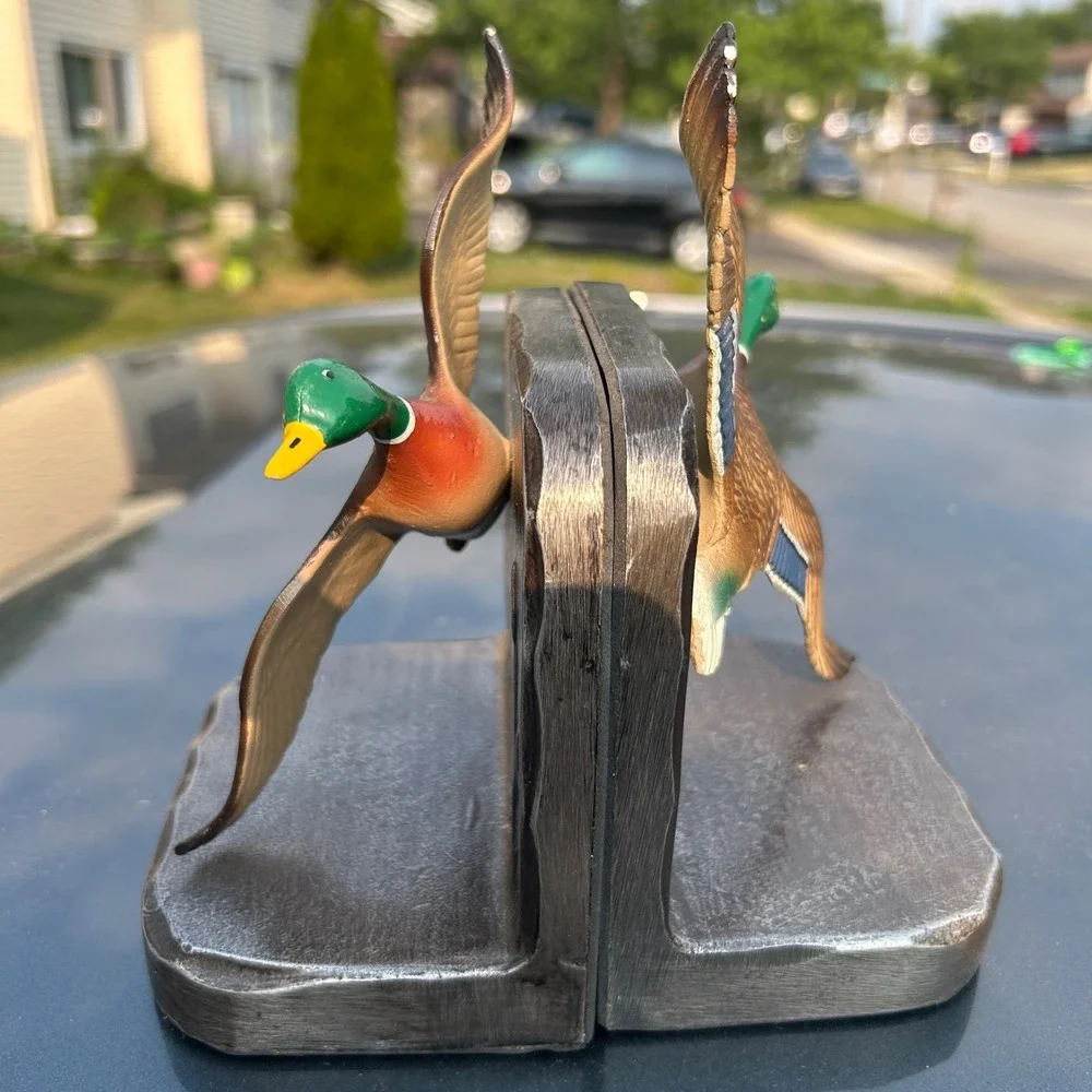 Vintage Mallard Duck Bookends Flying Waterfowl Cabin Lodge Decor Set of 2